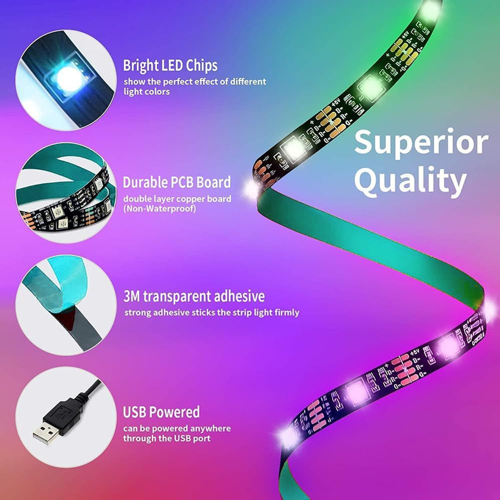 TK99SW LED Strip Light 2M, Led Lights with Smart App Control Remote, Music Sync Color Changing, 5050 RGB DIY Color Changing LED Strip Lights, TV Backlights for Bedroom, PC, Kitchen,Party