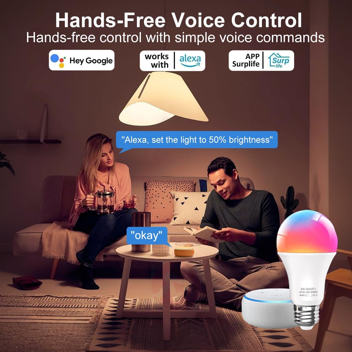 Keepsmile B22 Smart Light Bulbs, 10W Wifi Bluetooth Music Sync Color Changing RGBWW Smart Bulbs That Work with Alexa, Google Assistant & Google Home, Dimmable 800LM & 16 Million Colors LED Bulb (4)