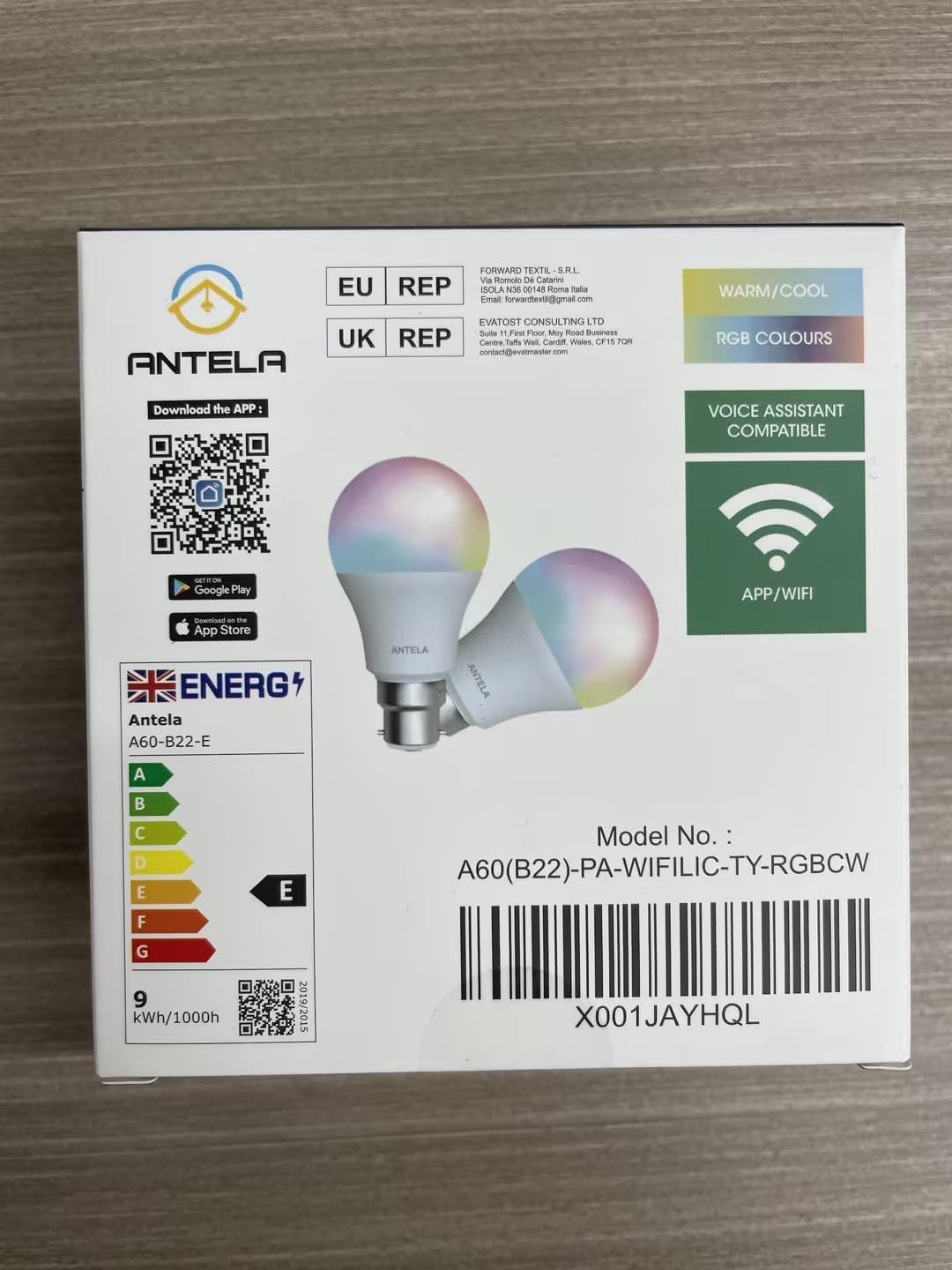 ANTELA Smart Bulb B22 Alexa Light Bulbs, 9W 1000LM LED Wifi Bulb, 2700K-6500K RGB Dimmable Colour Changing, Smart Life App Control, Compatible with Alexa, Google Home, No Hub Required, 2 Packs