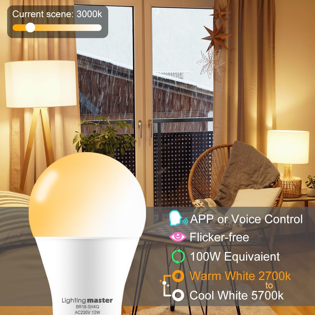 Lighting Master Alexa Light Bulbs 12W, Bluetooth Smart Bulb Warm White to Daylight Dimmable，B22 Bayonet Light Bulb with APP and Voice Control for Bedroom Kitchen Living Room (4 Packs)