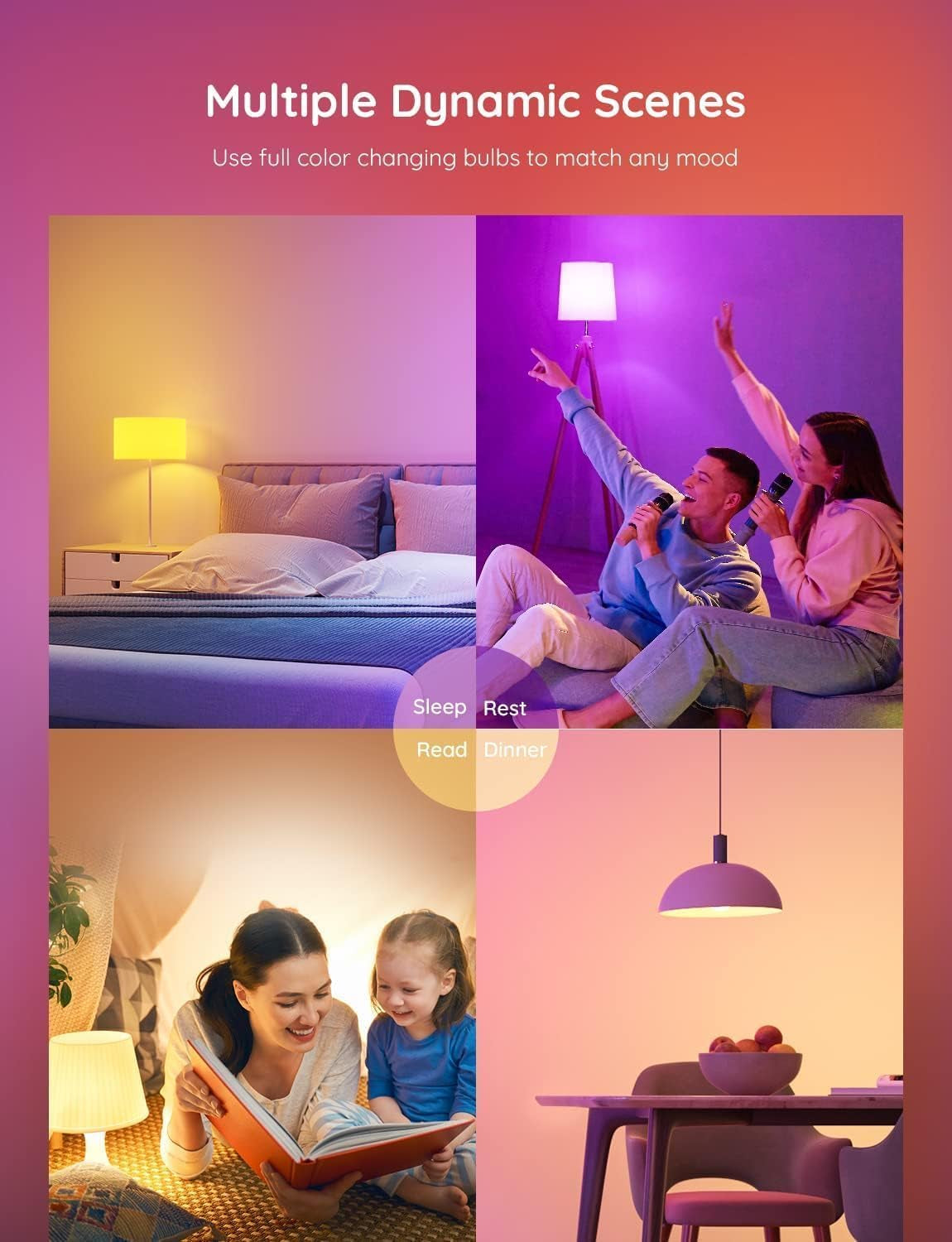 Govee RGBWW Smart Bulb, B22 Energy Saving Wifi Alexa Light Bulbs, 9W, 800LM, 16 Million Colors, 54 Scenes, Work with Alexa & Google Assistant, 2 Packs