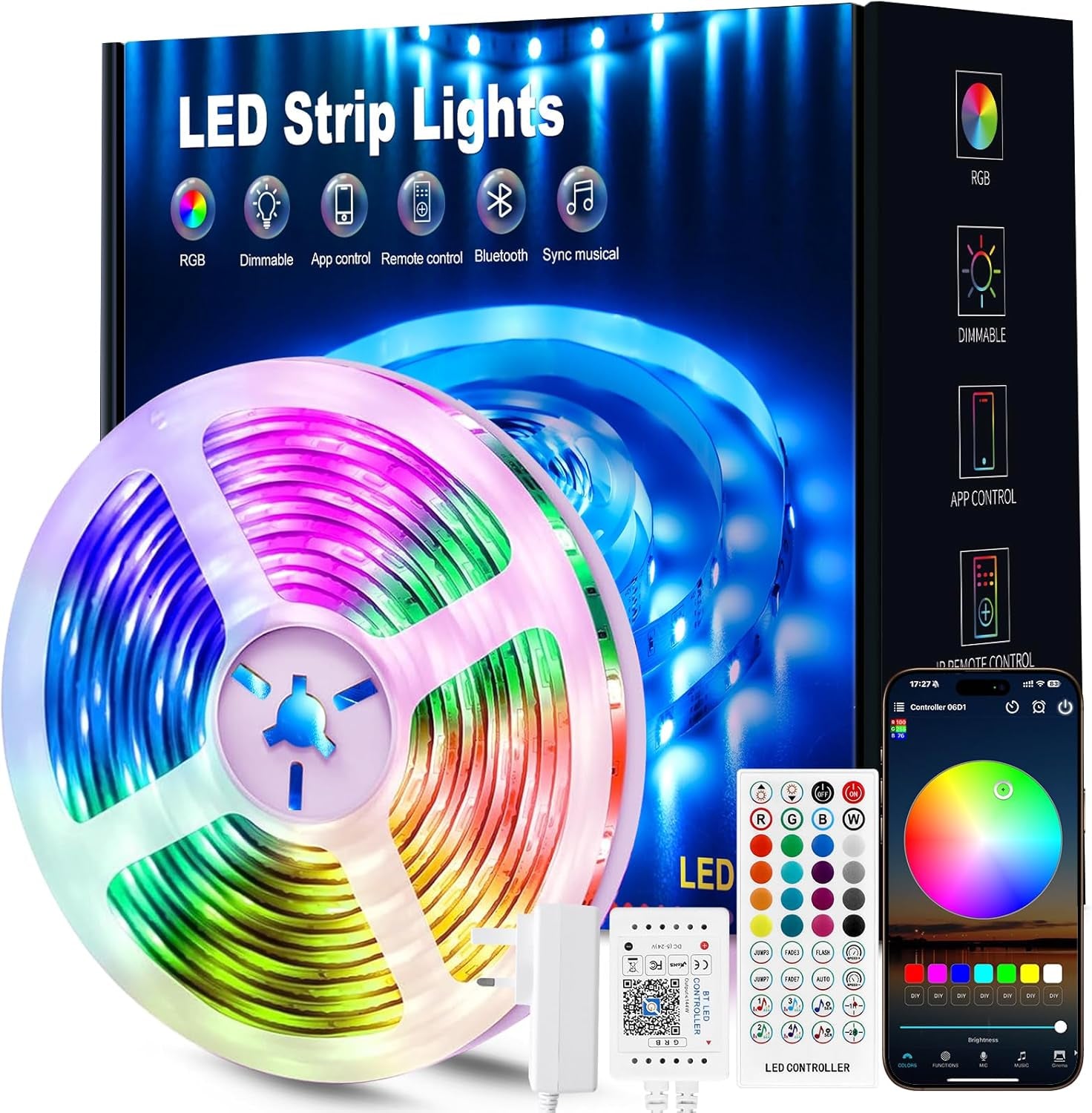 Beaeet LED Strip Light 10M, RGB Music Sync Colour Changing LED Lights for Bedroom, Smart Ambient Lights with Bluetooth App & Remote Control, Flexible Design, Kitchen, Ceiling, Gaming, Home Decoration