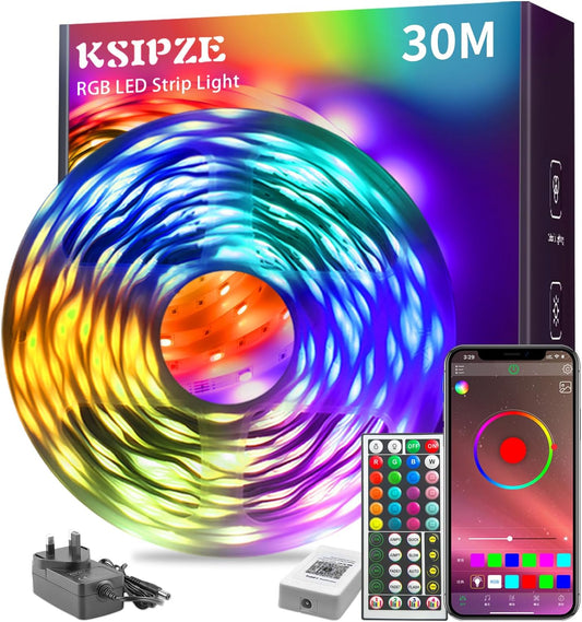 KSIPZE 30M Led Strip Lights RGB Music Sync Color Changing, Led Lights with Smart App Control Remote, Led Lights for Bedroom Lighting Flexible Home Decoration