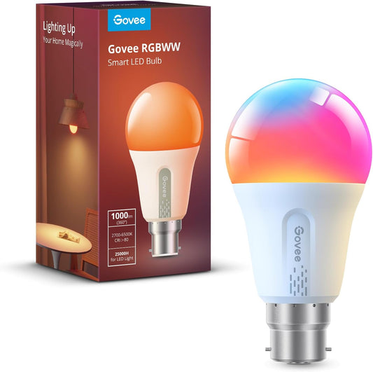 Govee Smart Bulb RGBWW, 1000Lm Wi-Fi LED Bulbs B22, Smart Light Dimmable, DIY 16 Million Color, 64 Dynamic Scenes, Works with Alexa & Google Assistant, 1 Pack