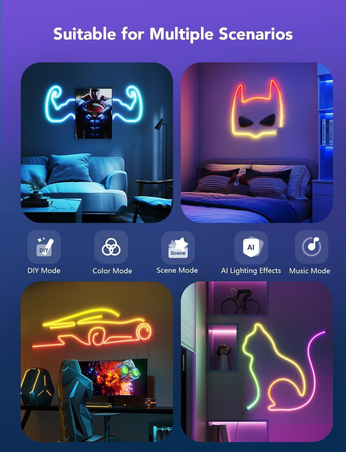 Govee Neon Rope Light 2, 5M RGBIC Neon LED Strip Lights with Shape Mapping, Work with Matter, Alexa and Google Assistant, LED Rope for Wall Decor