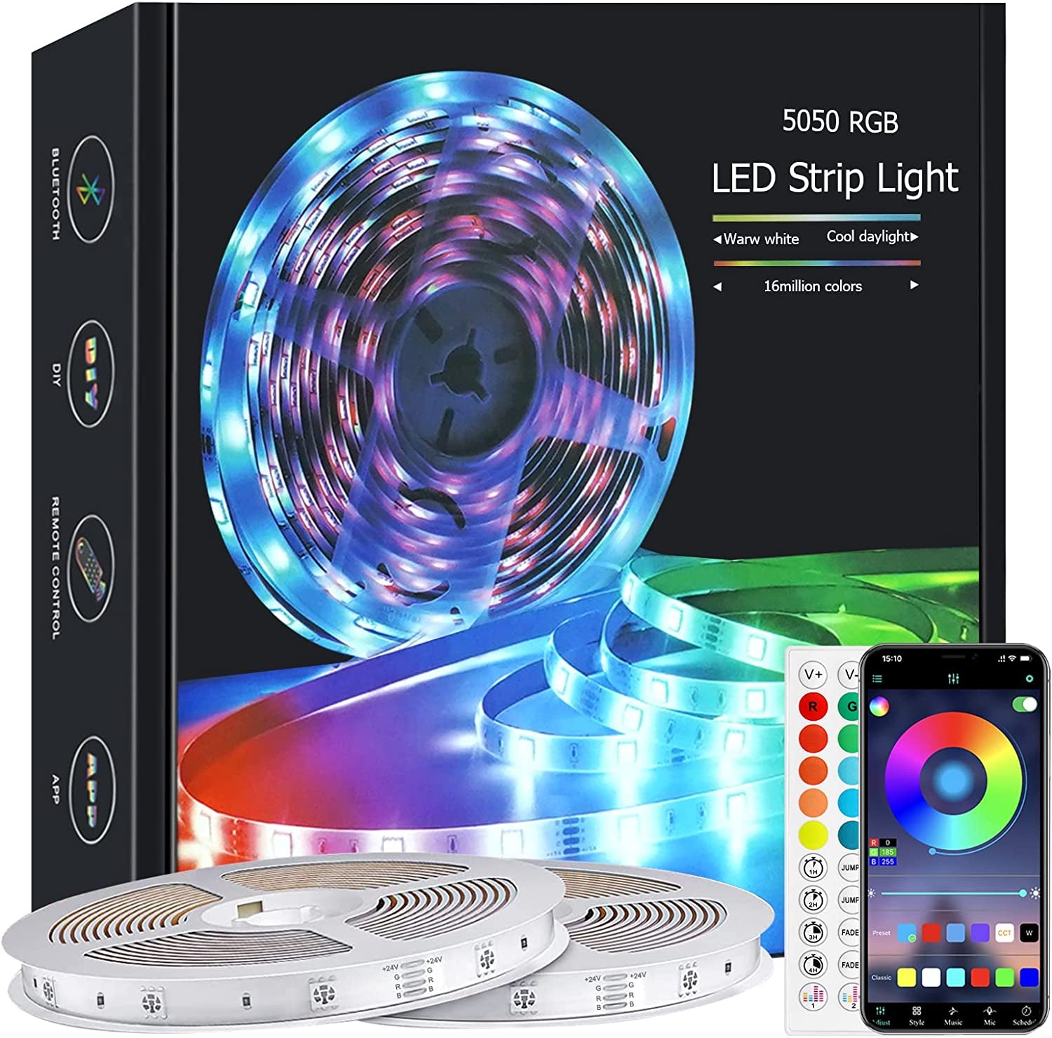 Zyzykeji Led Strip Light 20M with Music Sync, RGB Smart Strip Lights with Remote and APP Control, Lights for Bedroom, TV, Kitchen, Party, Home(2 Rolls of 10M)