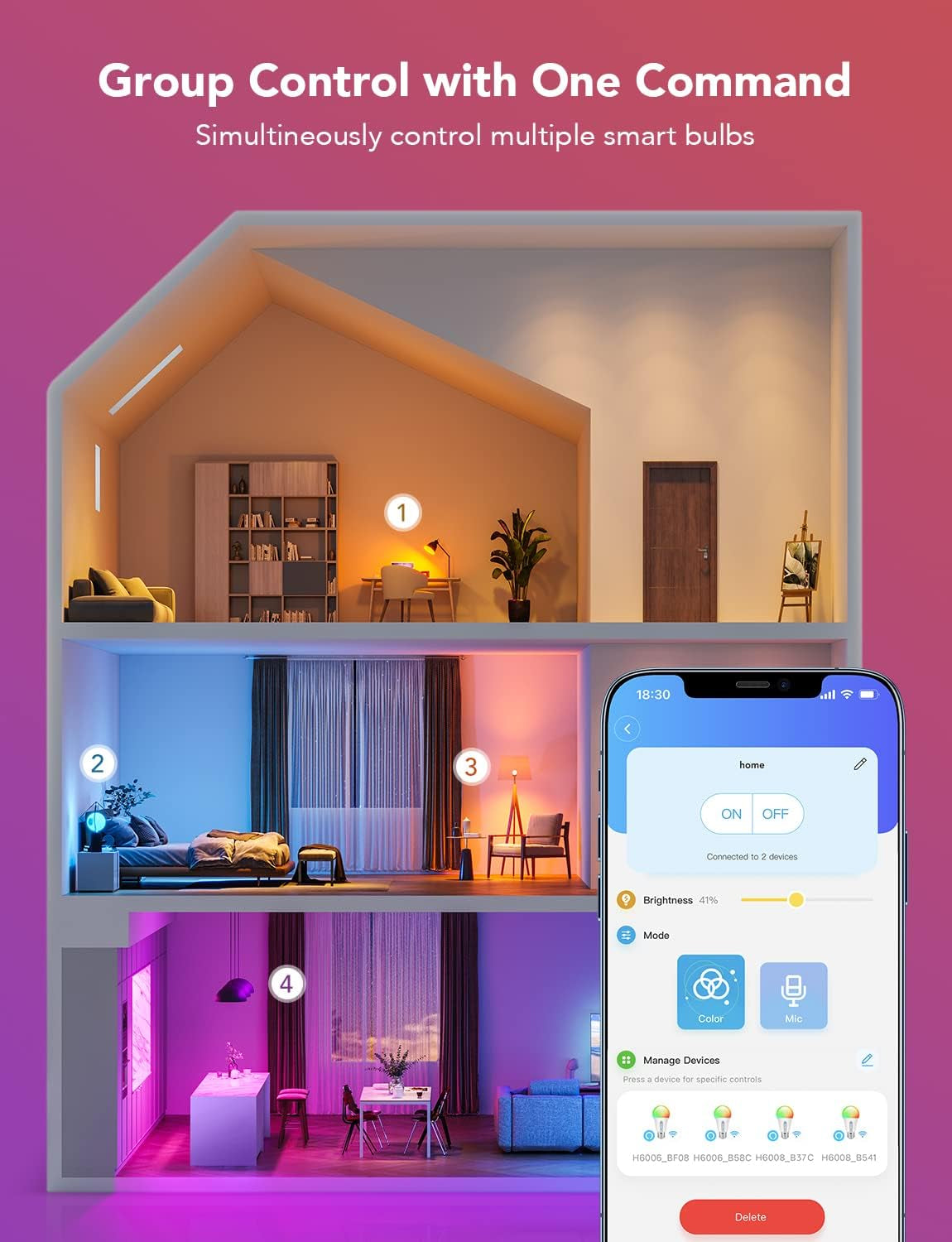 Govee Smart Bulb RGBWW, 1000Lm Wi-Fi LED Bulbs B22, Smart Light Dimmable, DIY 16 Million Color, 64 Dynamic Scenes, Works with Alexa & Google Assistant, 1 Pack