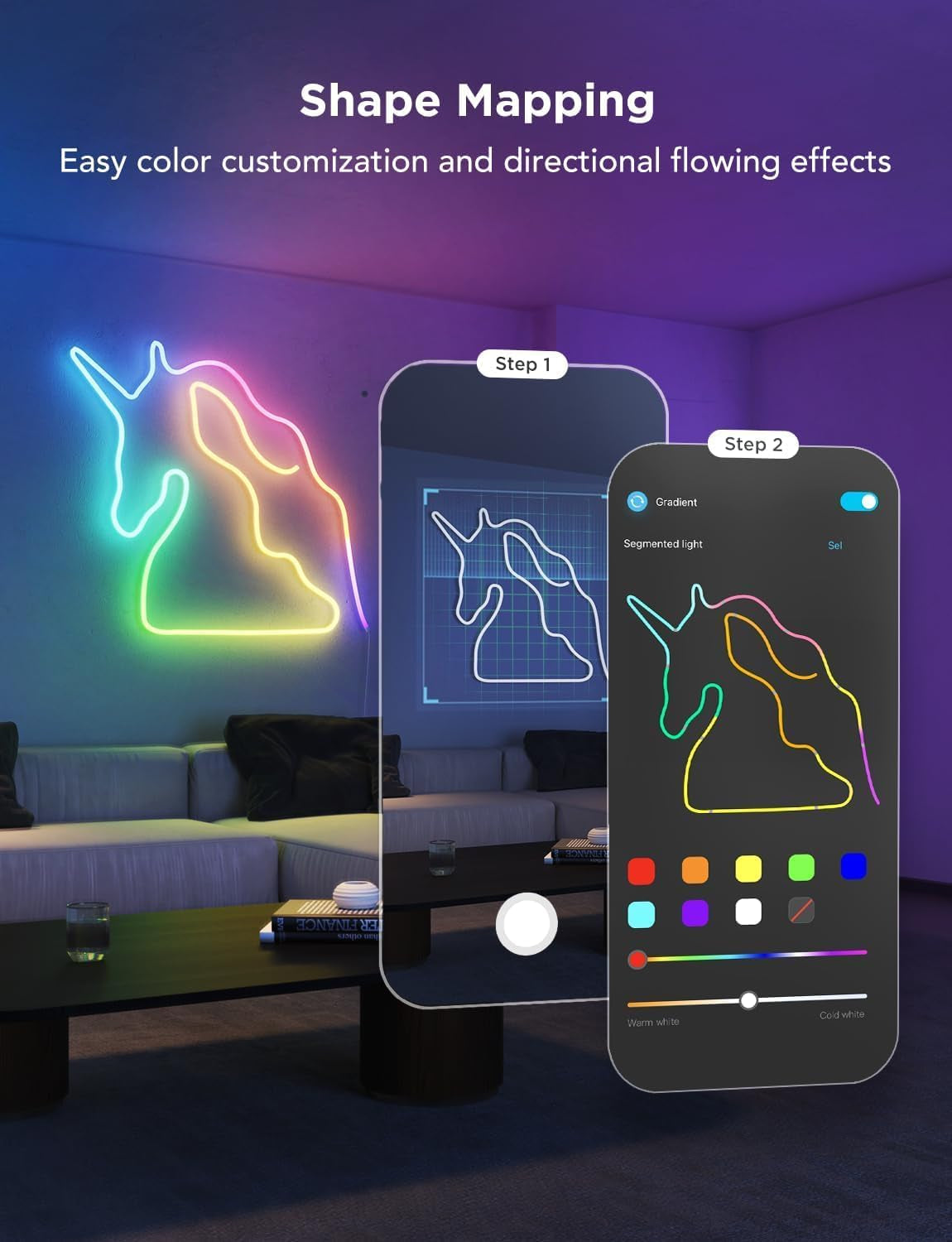 Govee Neon Rope Light 2, 5M RGBIC Neon LED Strip Lights with Shape Mapping, Work with Matter, Alexa and Google Assistant, LED Rope for Wall Decor